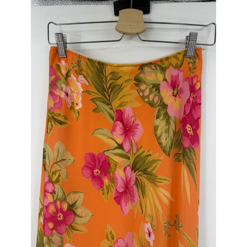 Vintage Pierre Cardin Womens Midi Slip Skirt Size 8 Orange Tropical 90s Carrie - Picture 5 of 11